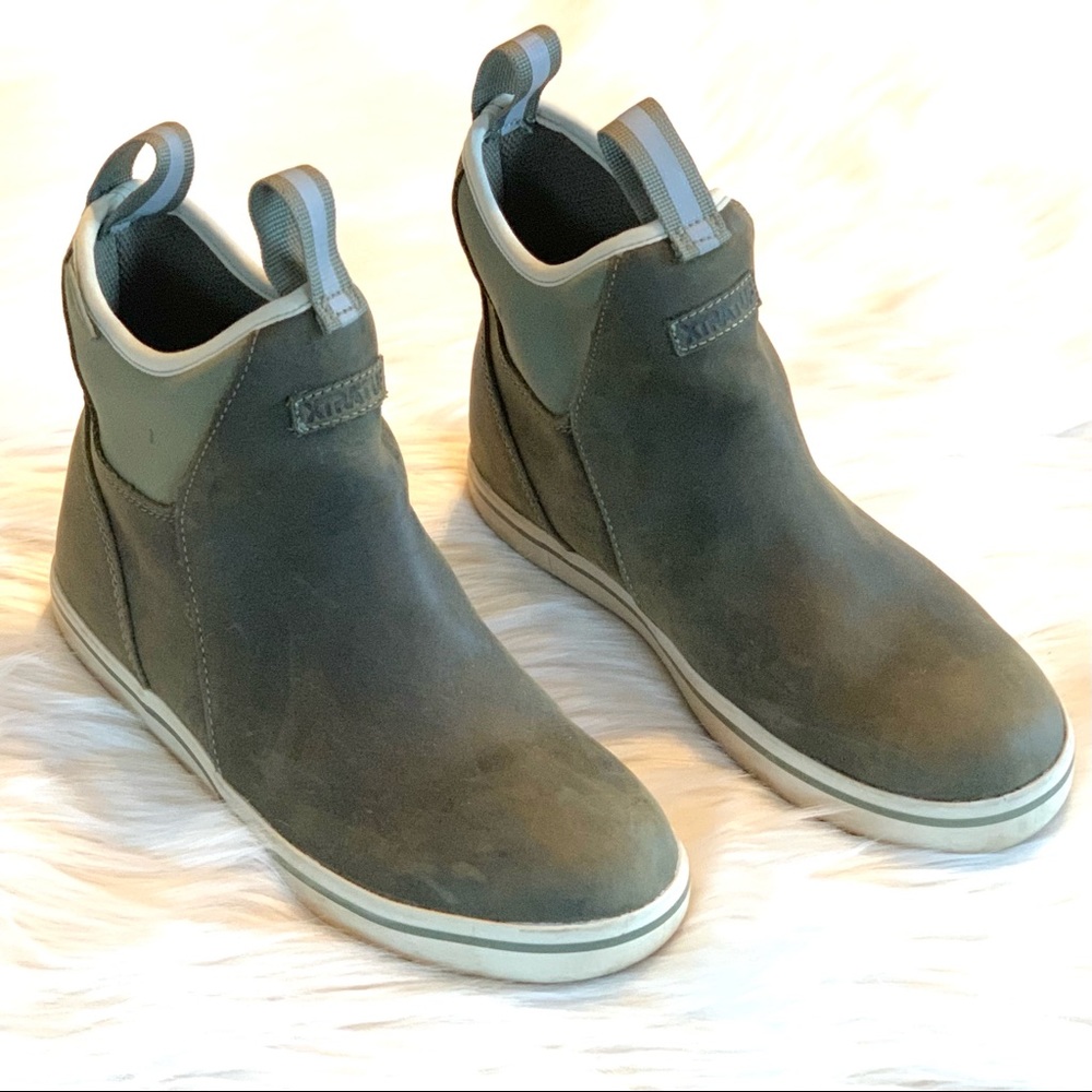 XtraTuf Leather Ankle Deck Boots - Olive Size 9
